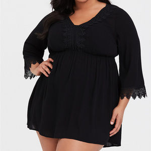 Black Crochet Trim Swim Cover-Up Dress